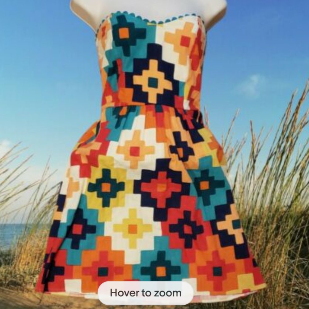 Judith March Dress  Summer Midi Geometric Bustier Sleeveless Anthropologie SZ M